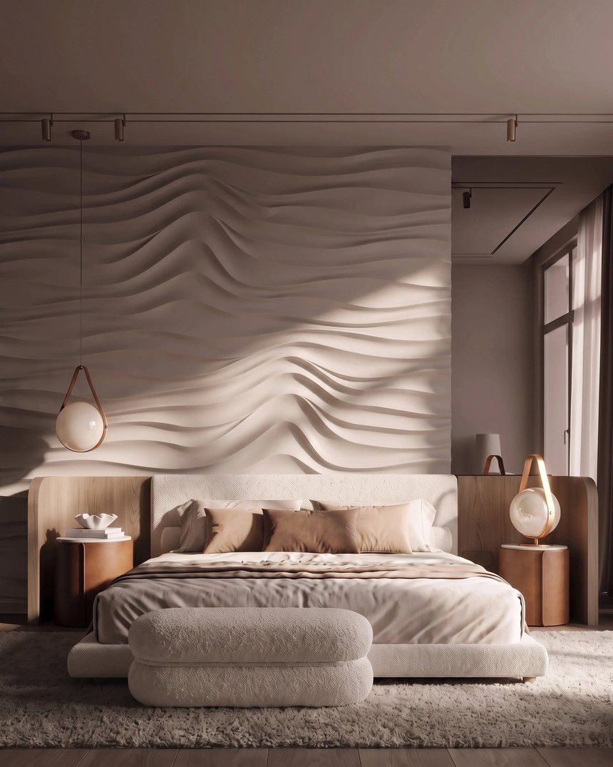 Kandes wall panels in an interior, relief lit from the side