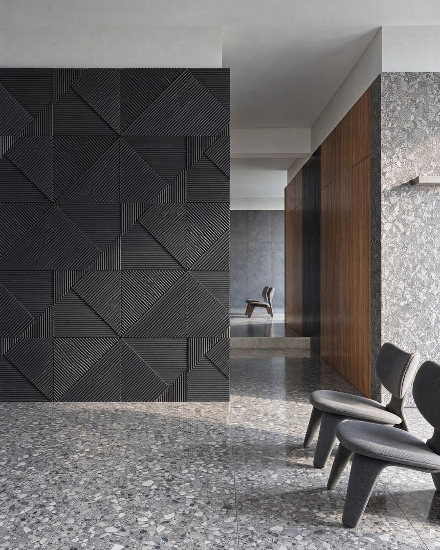 A Kandes FUTUR LED wall panel in a lounge, room light on and LED off